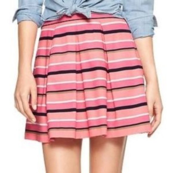Cotton Pleated Striped A-line Skirt - Picture 1 of 6